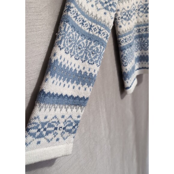 VTG Christopher & Banks Winter Blue White Cardigan Sweater MEDIUM Full Zip - Picture 9 of 16